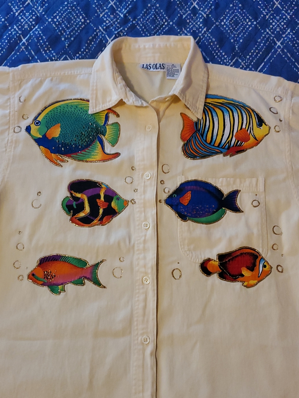 Painted Sparkle Fish Yellow Button Up Shirt